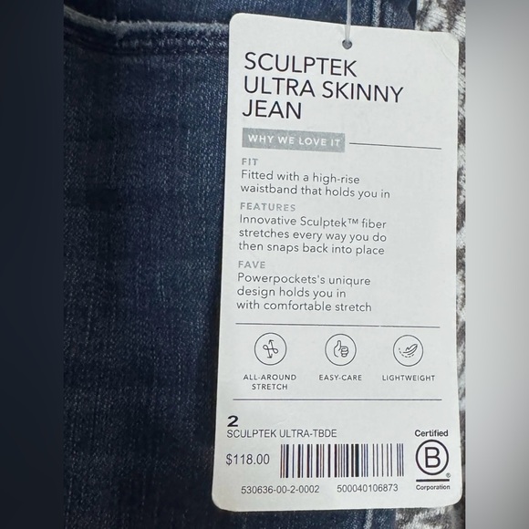 Athleta SCULPTEK skinny jeans 2 NWT - Picture 2 of 3